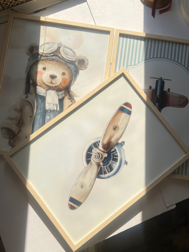 ست تابلو تدی خلبان (Pilot Teddy) کد 1 برای اتاق کودک پسر