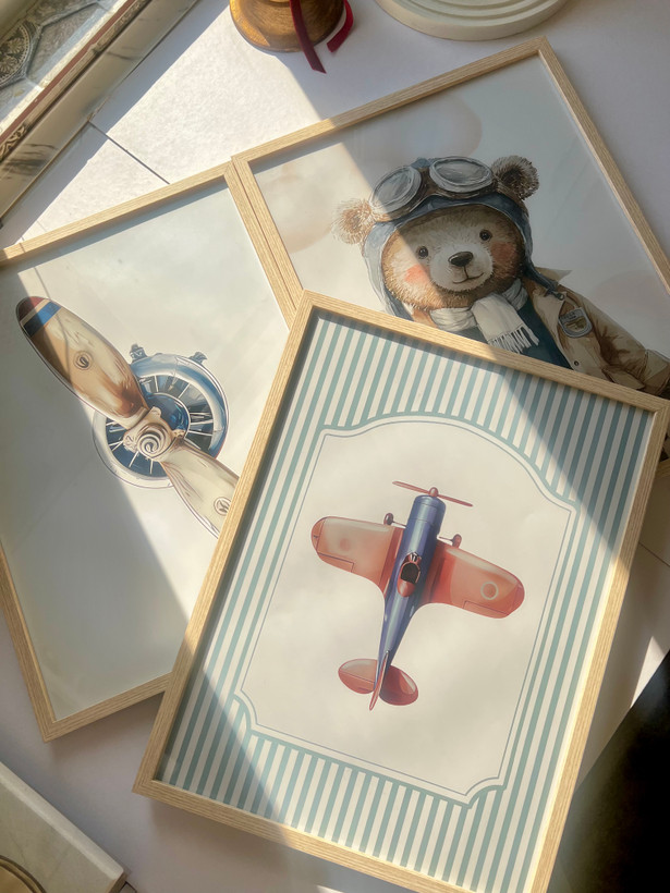 ست تابلو تدی خلبان (Pilot Teddy) کد 1 برای اتاق کودک پسر