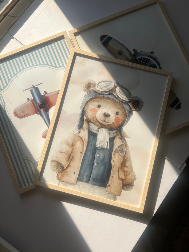 ست تابلو تدی خلبان (Pilot Teddy) کد 1 برای اتاق کودک پسر