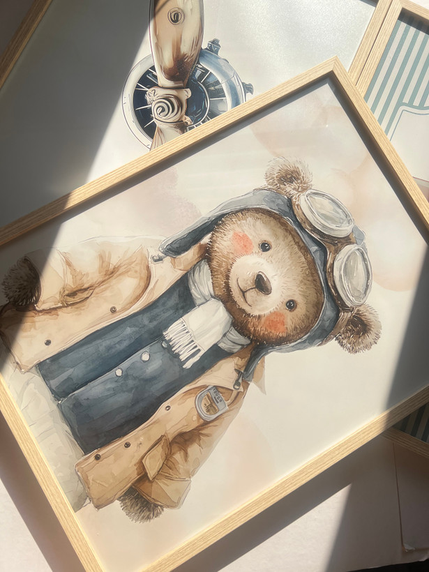 ست تابلو تدی خلبان (Pilot Teddy) کد 1 برای اتاق کودک پسر