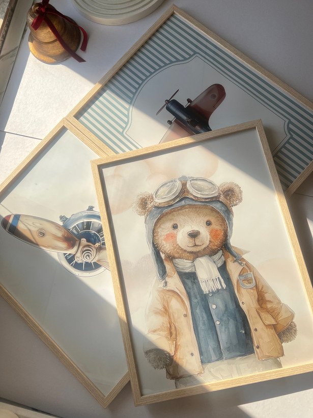 ست تابلو تدی خلبان (Pilot Teddy) کد 1 برای اتاق کودک پسر
