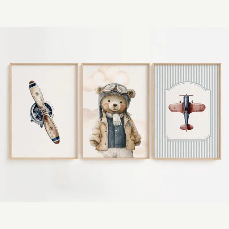 ست تابلو تدی خلبان (Pilot Teddy) کد 1 برای اتاق کودک پسر